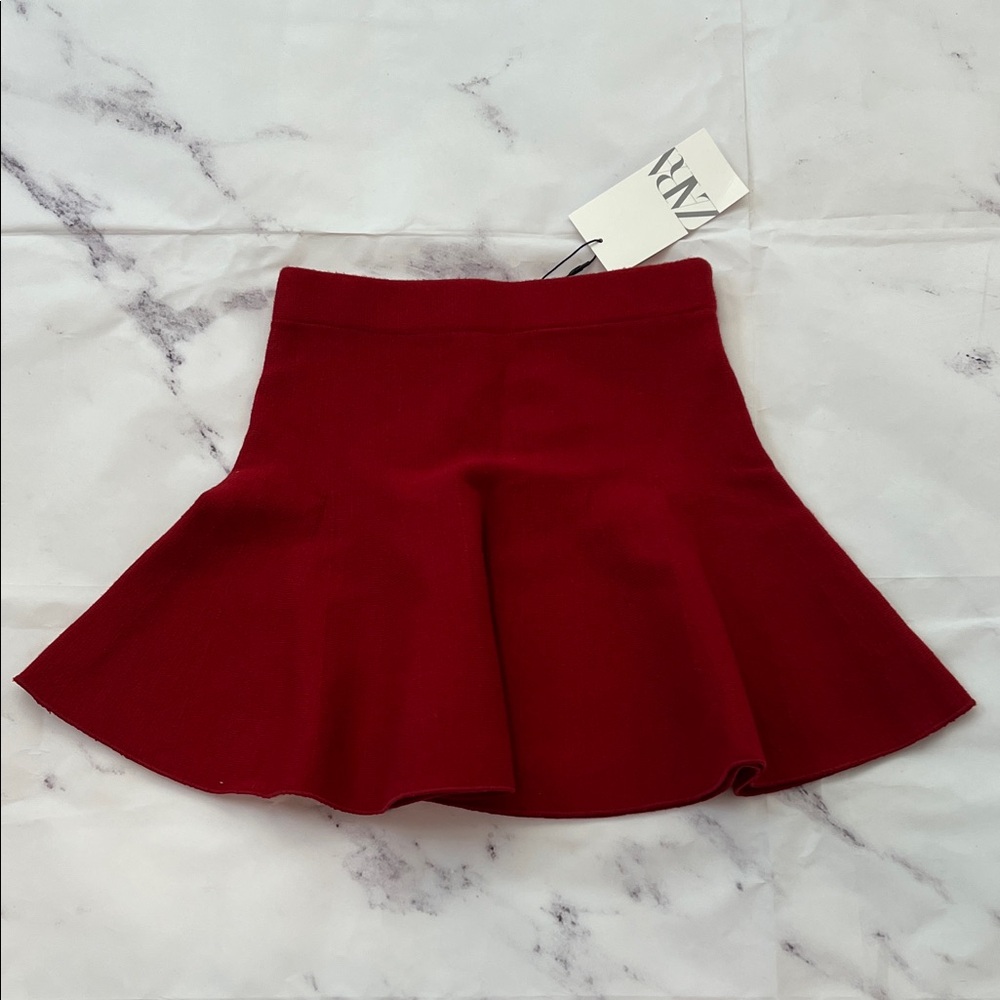 NWT Zara Red Flared Circle Skirt Burgundy - Size S but fits like XS - Picture 2 of 7